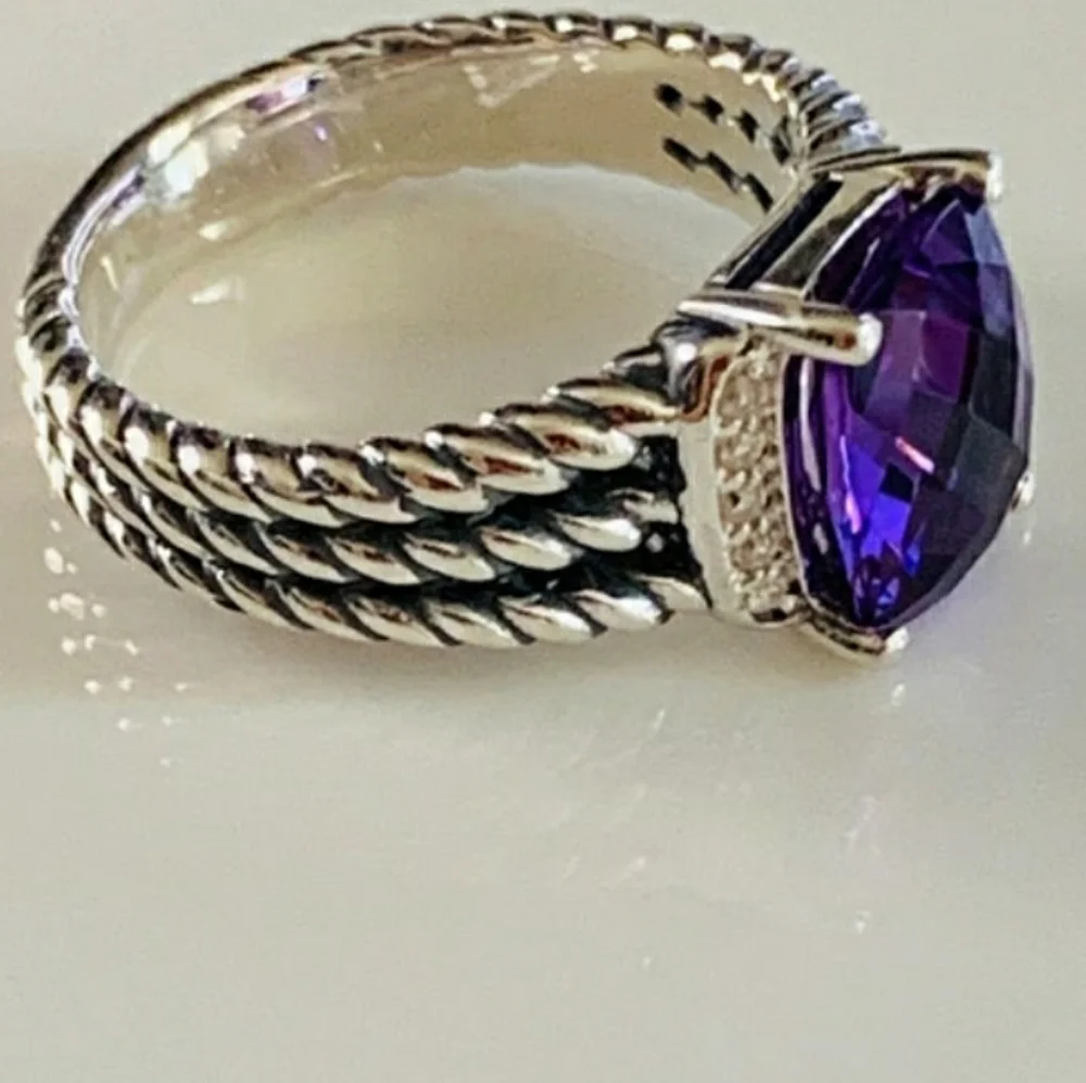 David Yurman Purple Amethyst Wheaton Petite Ring Size 7 - Picture 9 of 16